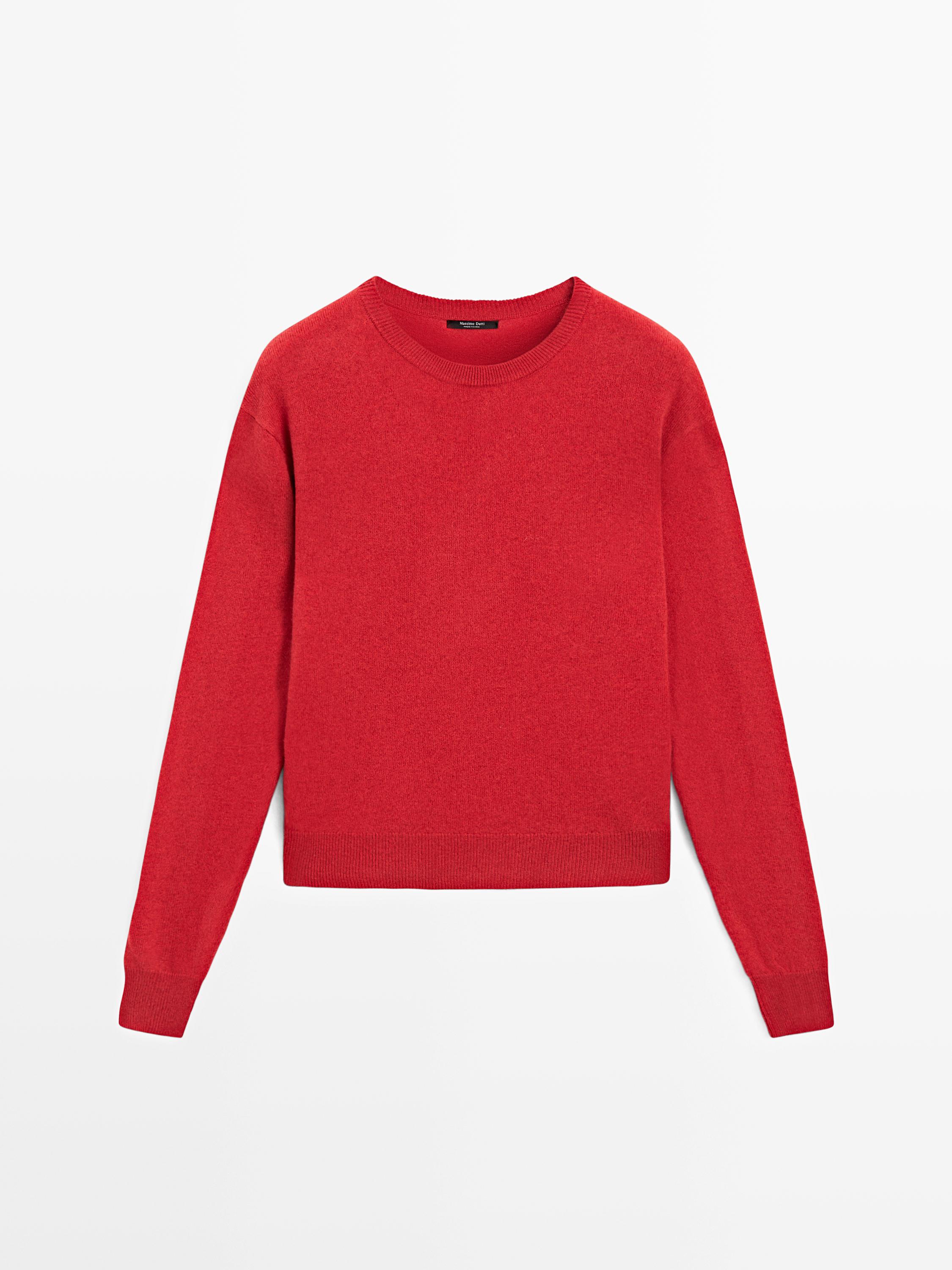 Wool blend crew neck knit sweater